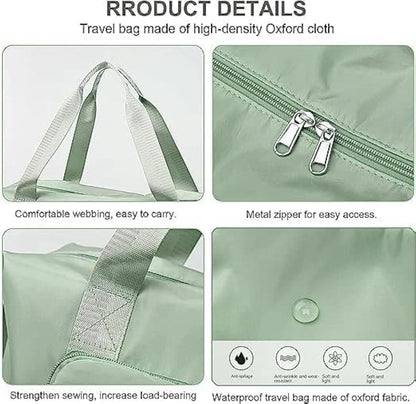 Green Foldable Travel Duffel Bag, Shopping bag with front pocket Lightweight Waterproof Carry on Luggage Bag