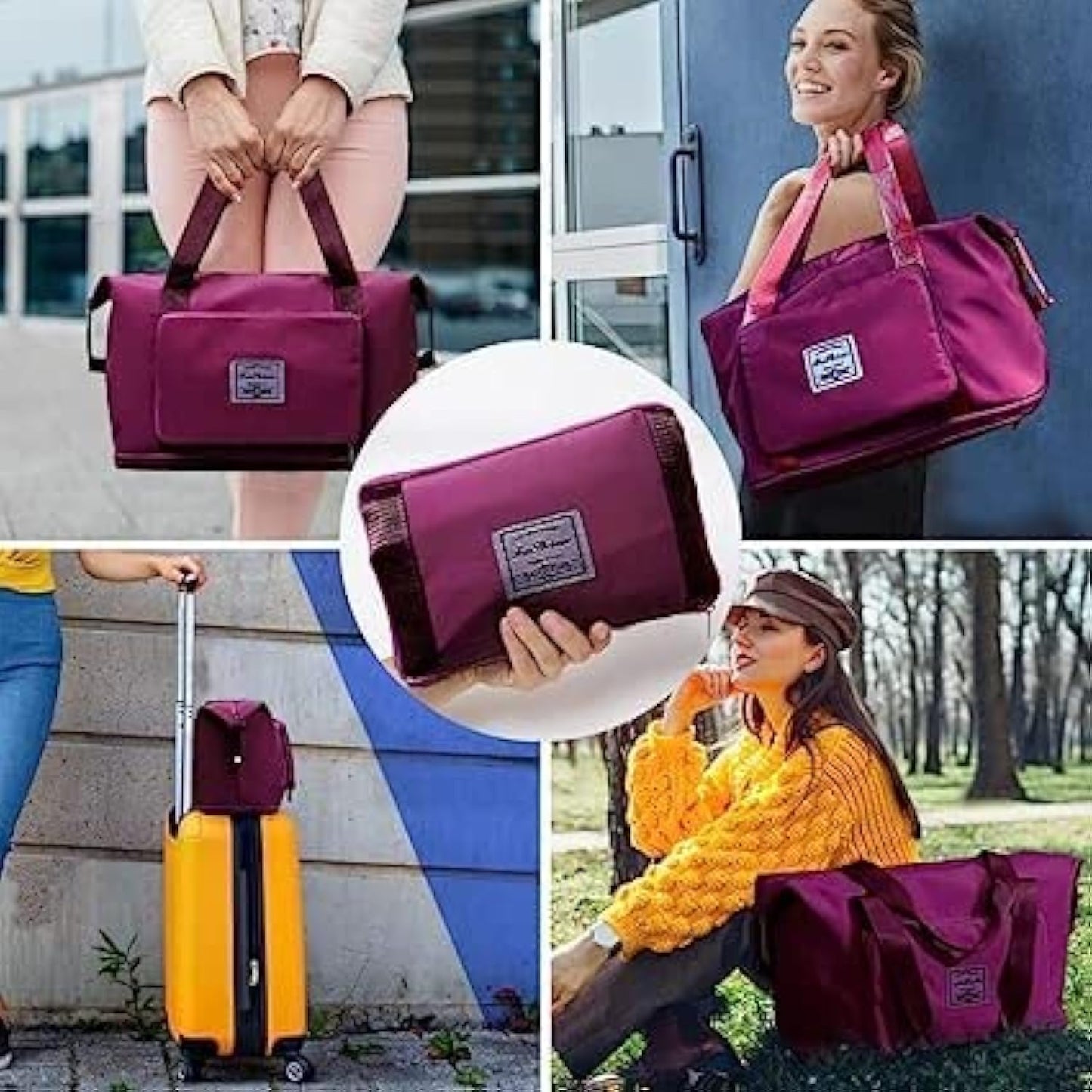 Wine Foldable Travel Duffel Bag, Shopping bag with front pocket Lightweight Waterproof Carry on Luggage Bag