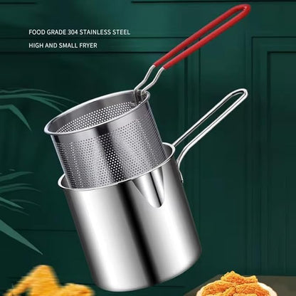 Small Deep Frying Pot With Basket 1200Ml Stainless Steel Fryer Pot With Long Handle Mini Deep Oil Fryer