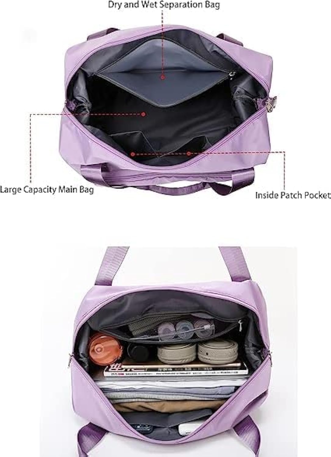 Purple Foldable Travel Duffel Bag, Shopping bag with front pocket Lightweight Waterproof Carry on Luggage Bag