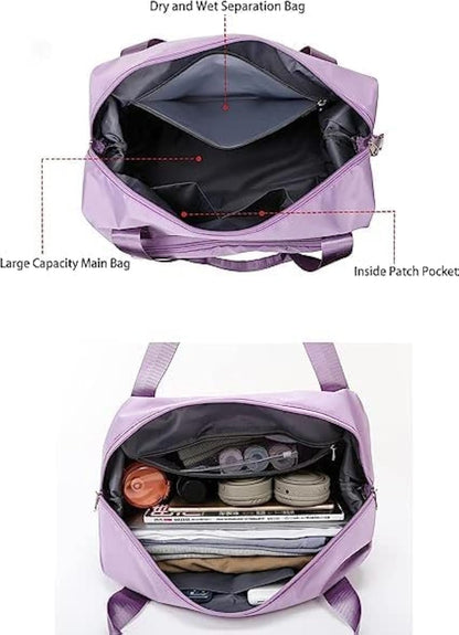 Purple Foldable Travel Duffel Bag, Shopping bag with front pocket Lightweight Waterproof Carry on Luggage Bag