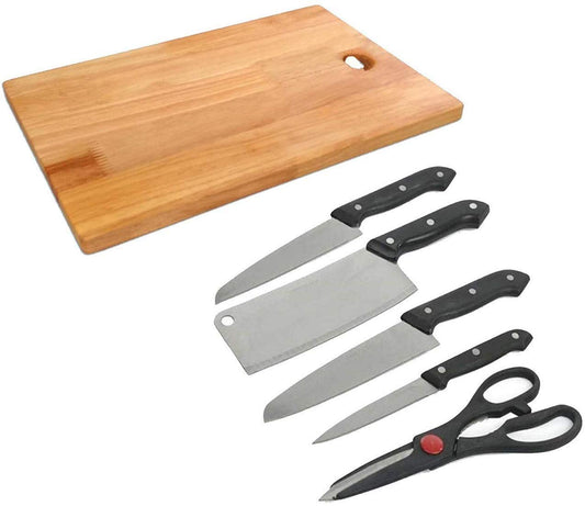 5-Piece Stainless Steel Kitchen Knife Set with Chopping Board & Scissor