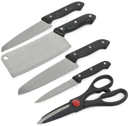 5-Piece Stainless Steel Kitchen Knife Set with Chopping Board & Scissor