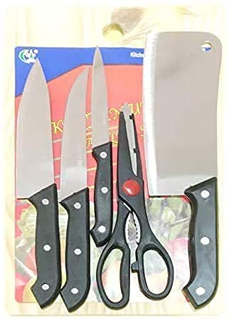 5-Piece Stainless Steel Kitchen Knife Set with Chopping Board & Scissor