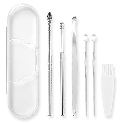 6 Pcs Ear Wax Removal Cleaner Ear Pick Kit Cleansing Tool Set with a Storage Box (Silver)