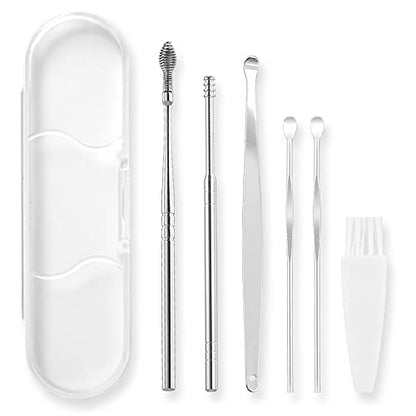 6 Pcs Ear Wax Removal Cleaner Ear Pick Kit Cleansing Tool Set with a Storage Box (Silver)