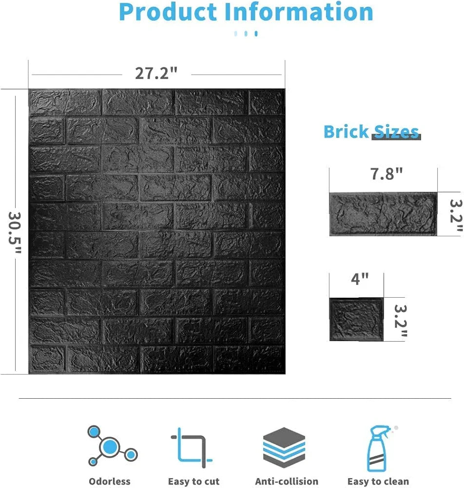 Foam Brick Design 3D Wall Stickers/Wallpaper - Black