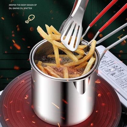 Small Deep Frying Pot With Basket 1200Ml Stainless Steel Fryer Pot With Long Handle Mini Deep Oil Fryer