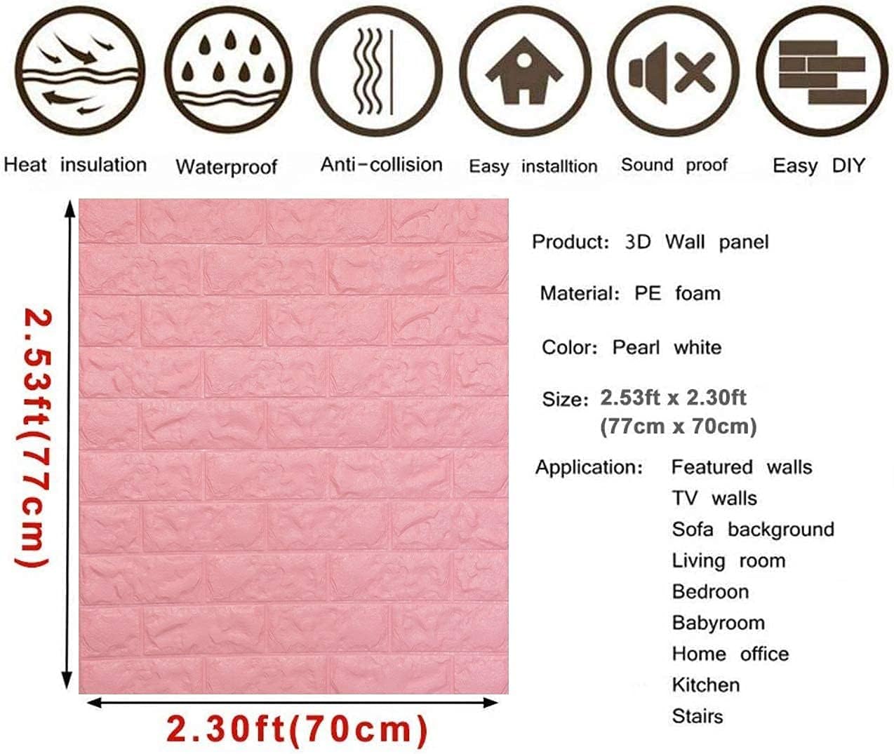 Foam Brick Design 3D Wall Stickers/Wallpaper - Pink