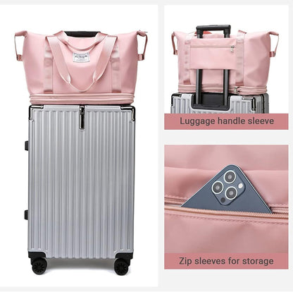 Peach Foldable Travel Duffel Bag, Shopping bag with front pocket Lightweight Waterproof Carry on Luggage Bag