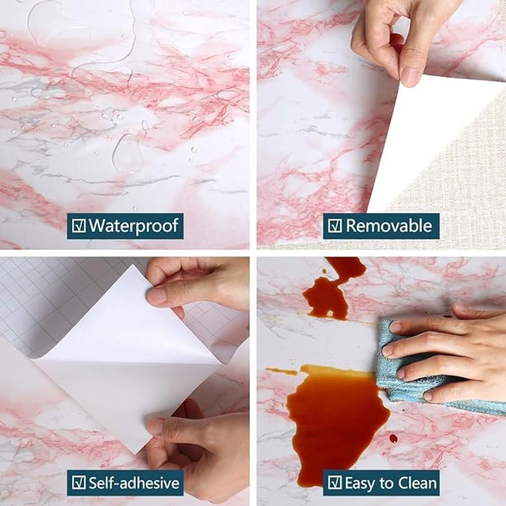 Vinyl Marble Wallpaper Peel and Stick Waterproof Wallpaper -  Marble Pink