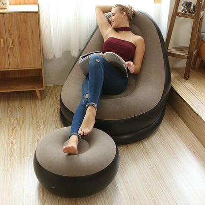 Inflatable Lounge Chair for Adults, Folding Portable Lazy Sofa with Foot Stool