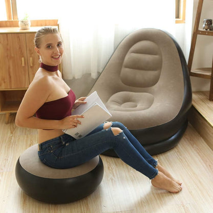 Inflatable Lounge Chair for Adults, Folding Portable Lazy Sofa with Foot Stool