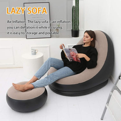 Inflatable Lounge Chair for Adults, Folding Portable Lazy Sofa with Foot Stool