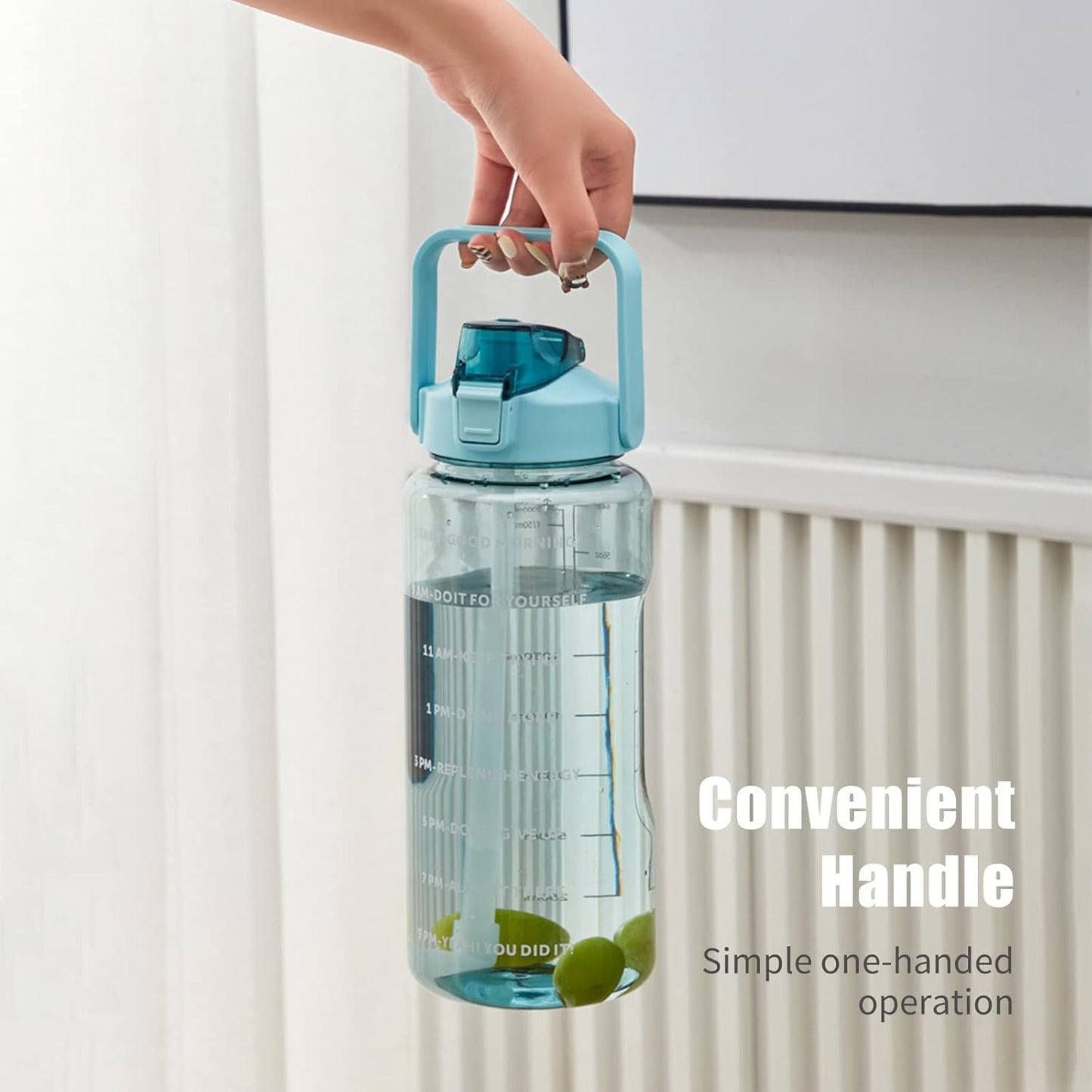 2L Transparent Water Bottle with Marker Straw and Handle Reusable Leakproof Water Jug