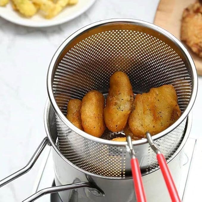 Small Deep Frying Pot With Basket 1200Ml Stainless Steel Fryer Pot With Long Handle Mini Deep Oil Fryer