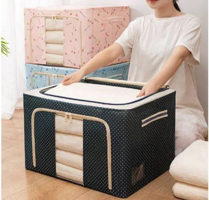 2 Pcs 66L Cloth Wardrobe Organizer, Stackable & Foldable Mix Color and Prints Storage Box for Clothes