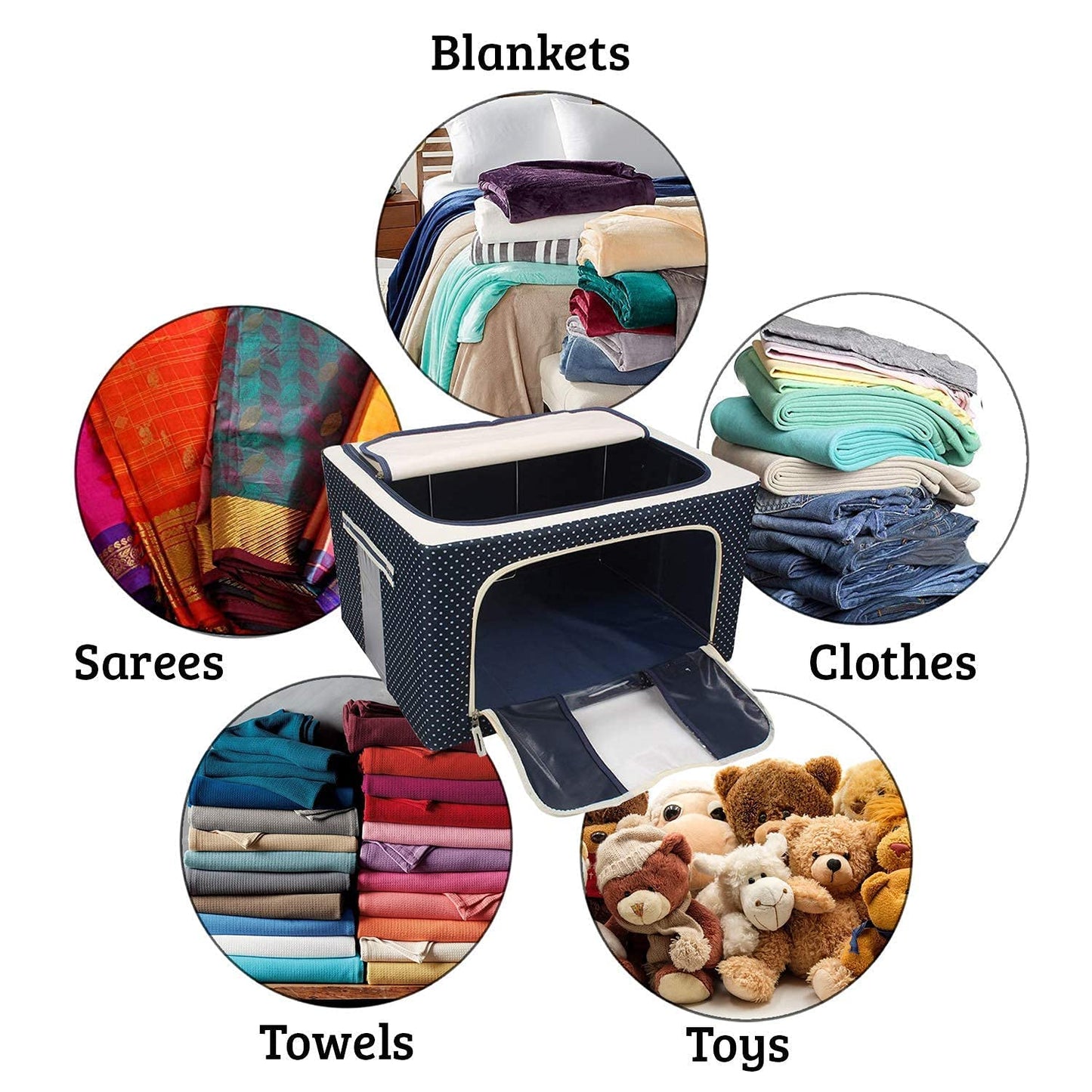 2 Pcs 66L Cloth Wardrobe Organizer, Stackable & Foldable Mix Color and Prints Storage Box for Clothes