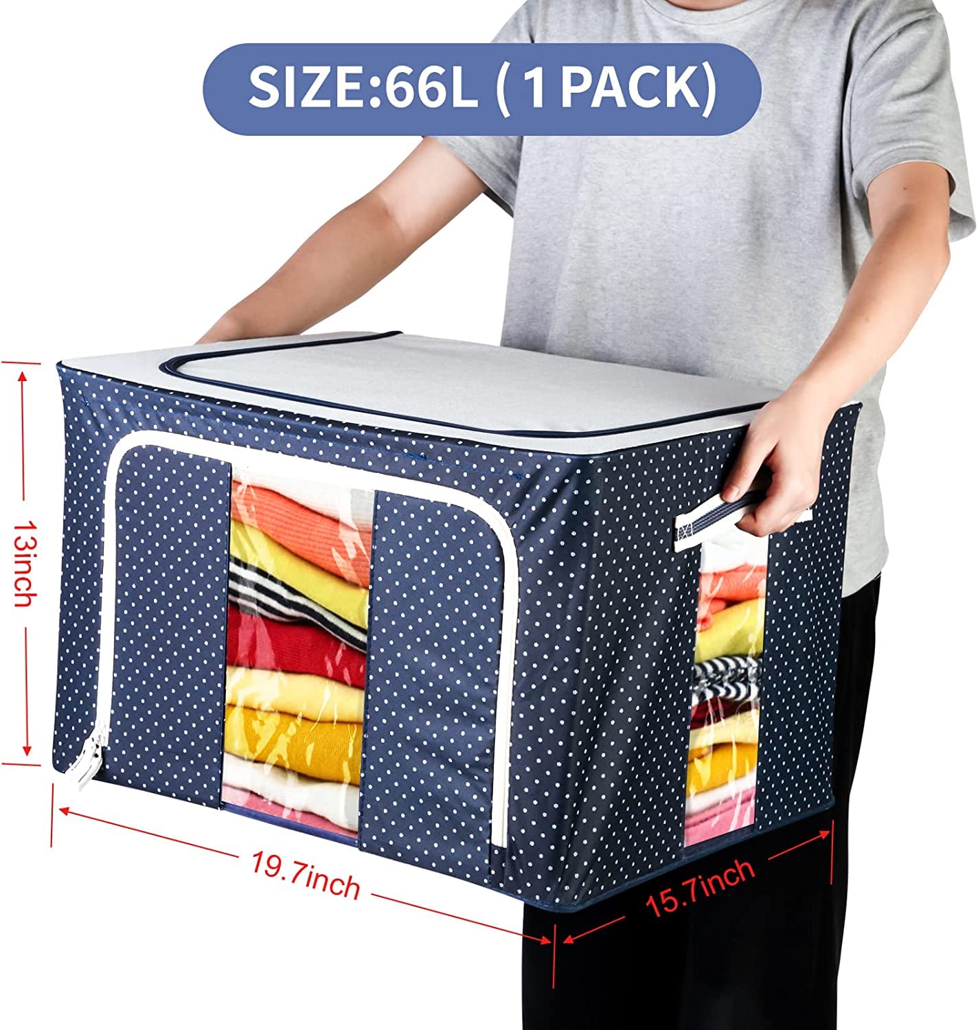 2 Pcs 66L Cloth Wardrobe Organizer, Stackable & Foldable Mix Color and Prints Storage Box for Clothes