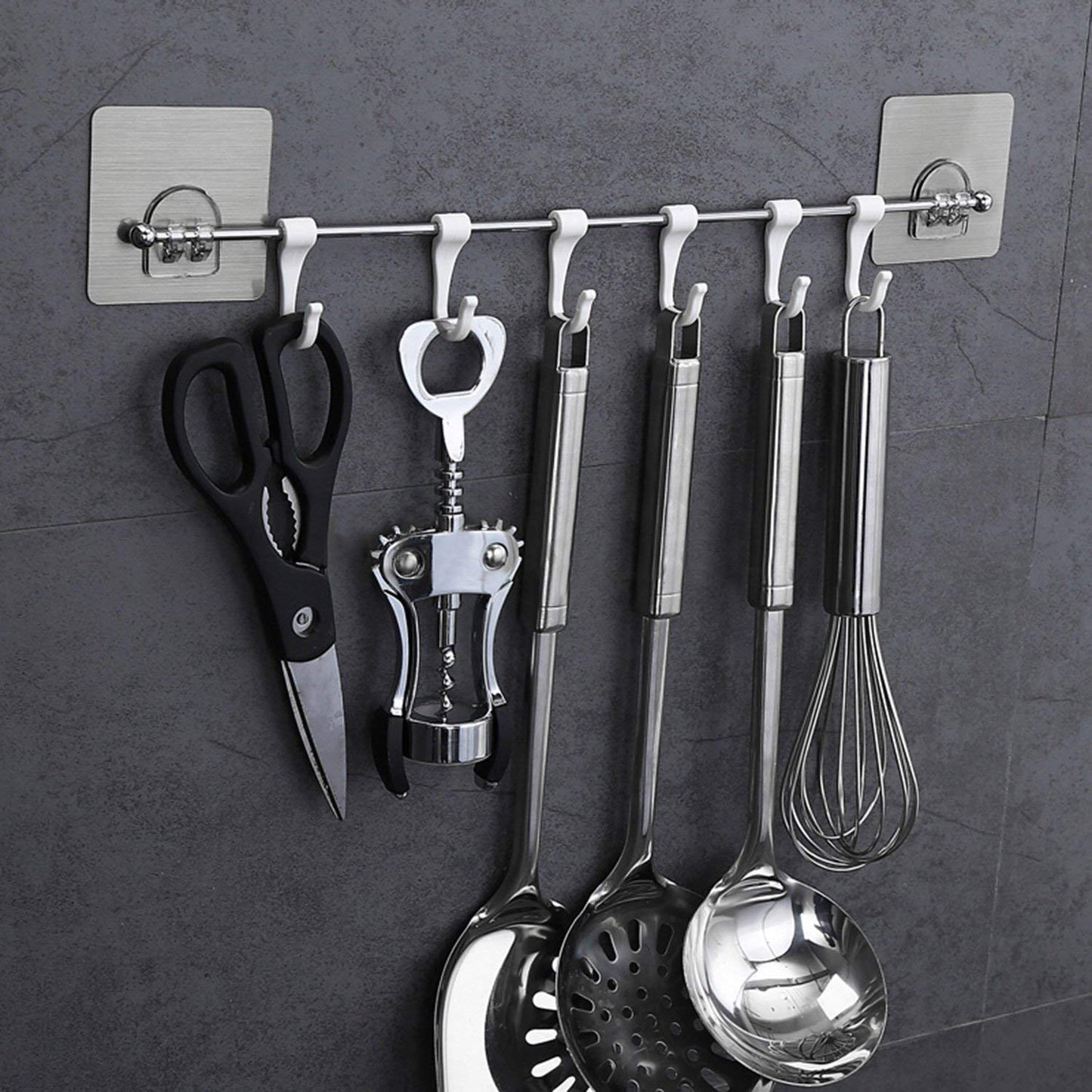 Multi-Purpose Stainless Steel Hanger 6 Hooks with Easy Magic Sticker