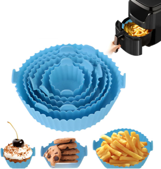 6 Pcs Reusable Silicone Air Fryer Liners | Non-Stick Round Basket Pot Inserts | Multi-Size (7.5" to 3.5") for Easy Cleaning