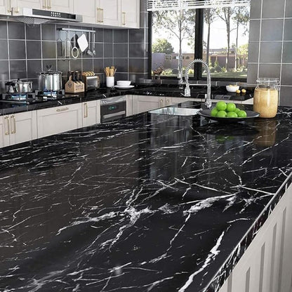 Vinyl Marble Wallpaper Peel and Stick Waterproof Wallpaper -  Marble Black