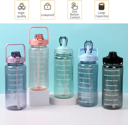 2L Transparent Water Bottle with Marker Straw and Handle Reusable Leakproof Water Jug