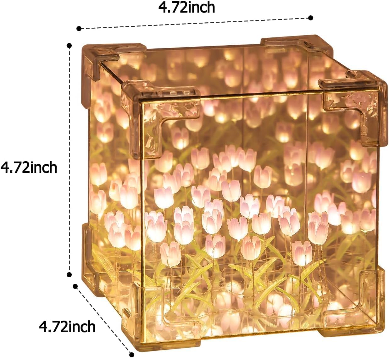 Tulip Cube Mirror Lamp - 21 LED Flowers, 2-in-1 Decorative Lamp & Mirror, DIY Infinity Light for Bedroom & Living Room Decor, Romantic Table Ornament Gift