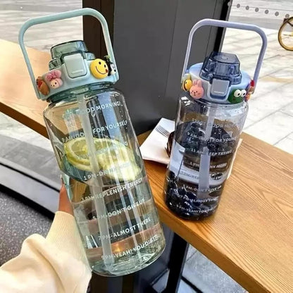 2L Transparent Water Bottle with Marker Straw and Handle Reusable Leakproof Water Jug