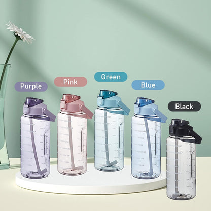 2L Transparent Water Bottle with Marker Straw and Handle Reusable Leakproof Water Jug