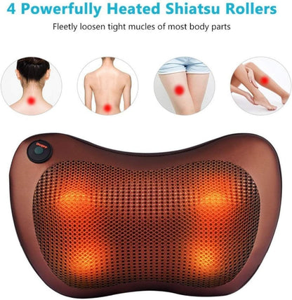 Car and Home Electric Neck, Back, and Shoulder Massager Pillow with Infrared Heating | Deep Tissue Kneading for Pain Relief