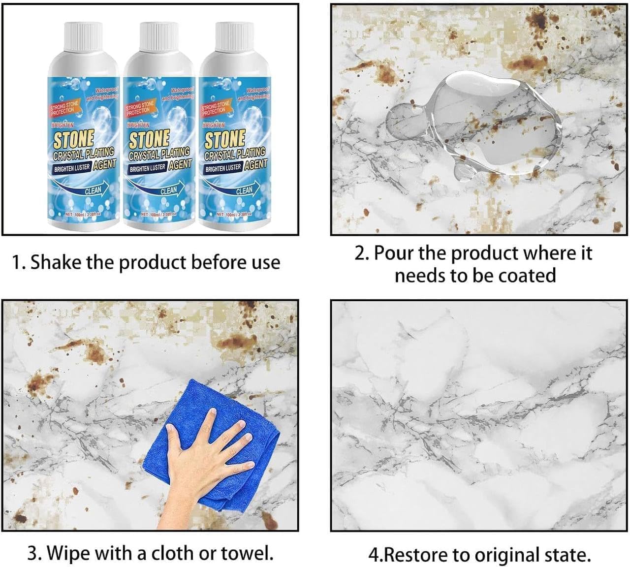 Stone Stain Remover Cleaner, Nano Stone Crystal Plating Agent, Marble Stone Cleaner