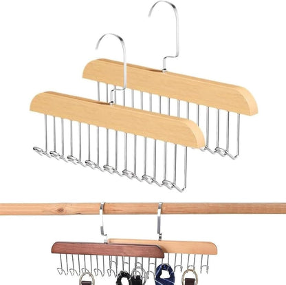 Tie Hanger with 8 Hooks – Multipurpose Wooden Hanger for Wardrobe – Belt, Scarf, Bra & Accessory Organizer 1 Piece