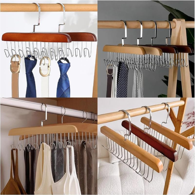 Tie Hanger with 8 Hooks – Multipurpose Wooden Hanger for Wardrobe – Belt, Scarf, Bra & Accessory Organizer 1 Piece