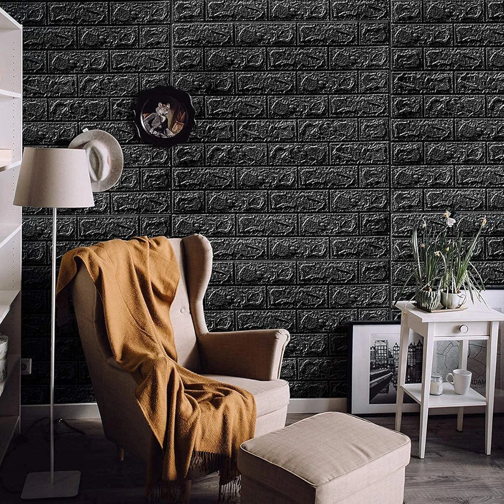 Foam Brick Design 3D Wall Stickers/Wallpaper - Black