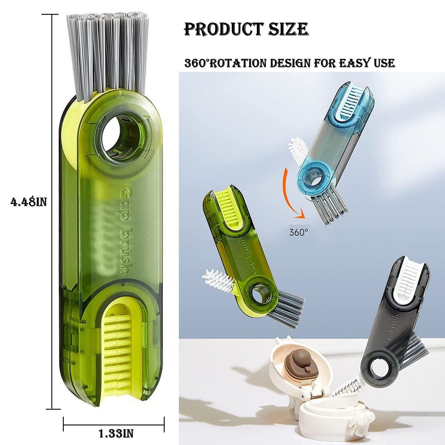 3-in-1 Cup Lid Gap Cleaning Brush to clean various parts of cups, bottles, and containers