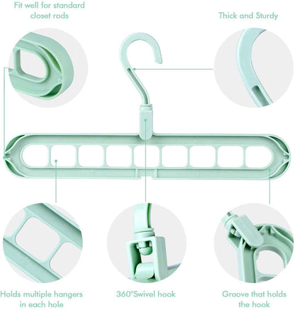 9-Hole Rotating Wardrobe Organizer Hangers with Anti-Skid Design Space-Saving  1pcs random colour