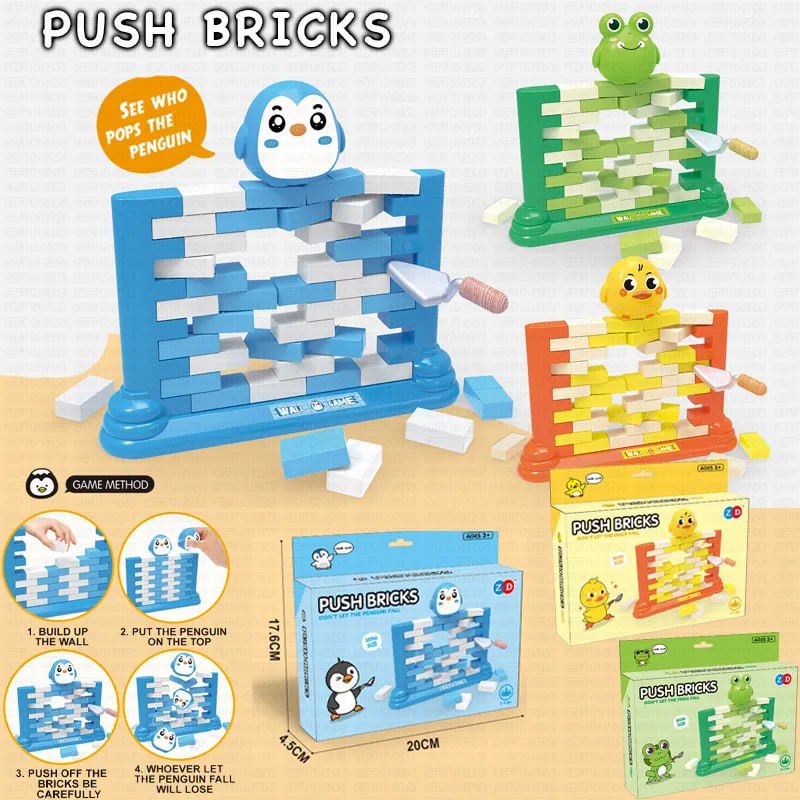 Push Bricks Game Stacking Penguin Frog Duck Saving Bricks Wall Demolition