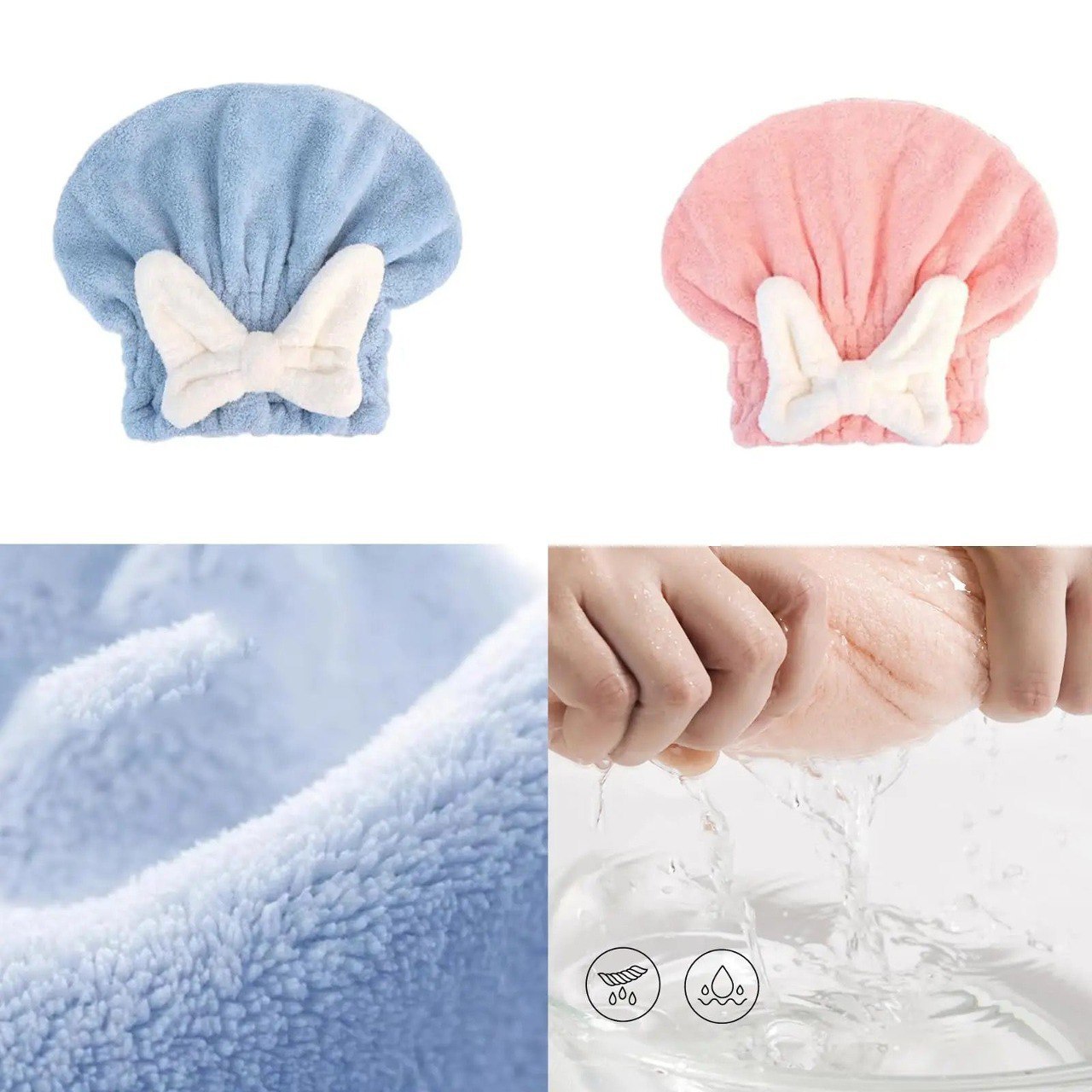 Hair Towel Wrap Absorbent Quick Hair-Drying with Bow Cotton Microfiber Hair Easy Wrap for Wet Hair Fast Dry Towel/Soft Cap Turban (1 Pcs,Multicolor)