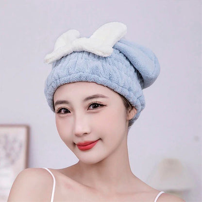 Hair Towel Wrap Absorbent Quick Hair-Drying with Bow Cotton Microfiber Hair Easy Wrap for Wet Hair Fast Dry Towel/Soft Cap Turban (1 Pcs,Multicolor)