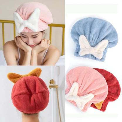 Hair Towel Wrap Absorbent Quick Hair-Drying with Bow Cotton Microfiber Hair Easy Wrap for Wet Hair Fast Dry Towel/Soft Cap Turban (1 Pcs,Multicolor)