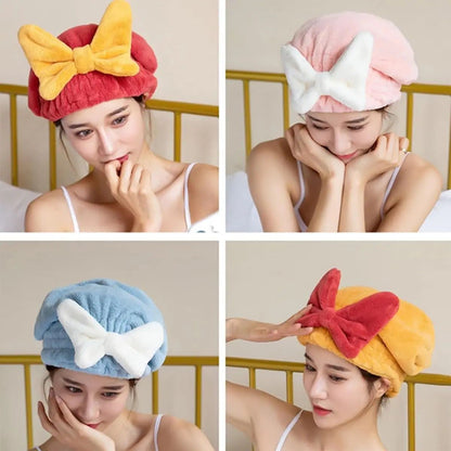 Hair Towel Wrap Absorbent Quick Hair-Drying with Bow Cotton Microfiber Hair Easy Wrap for Wet Hair Fast Dry Towel/Soft Cap Turban (1 Pcs,Multicolor)