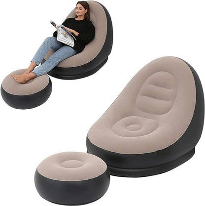 Inflatable Lounge Chair for Adults, Folding Portable Lazy Sofa with Foot Stool