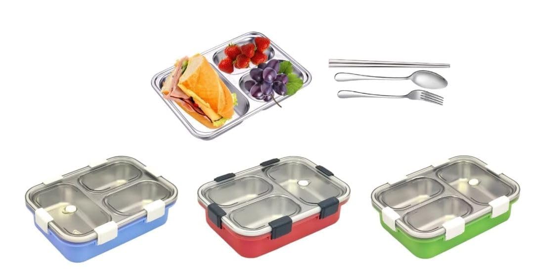 3 COMPARTMENT TRANSPARENT STAINLESS STEEL LUNCH BOX