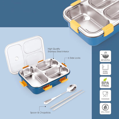 3 COMPARTMENT TRANSPARENT STAINLESS STEEL LUNCH BOX