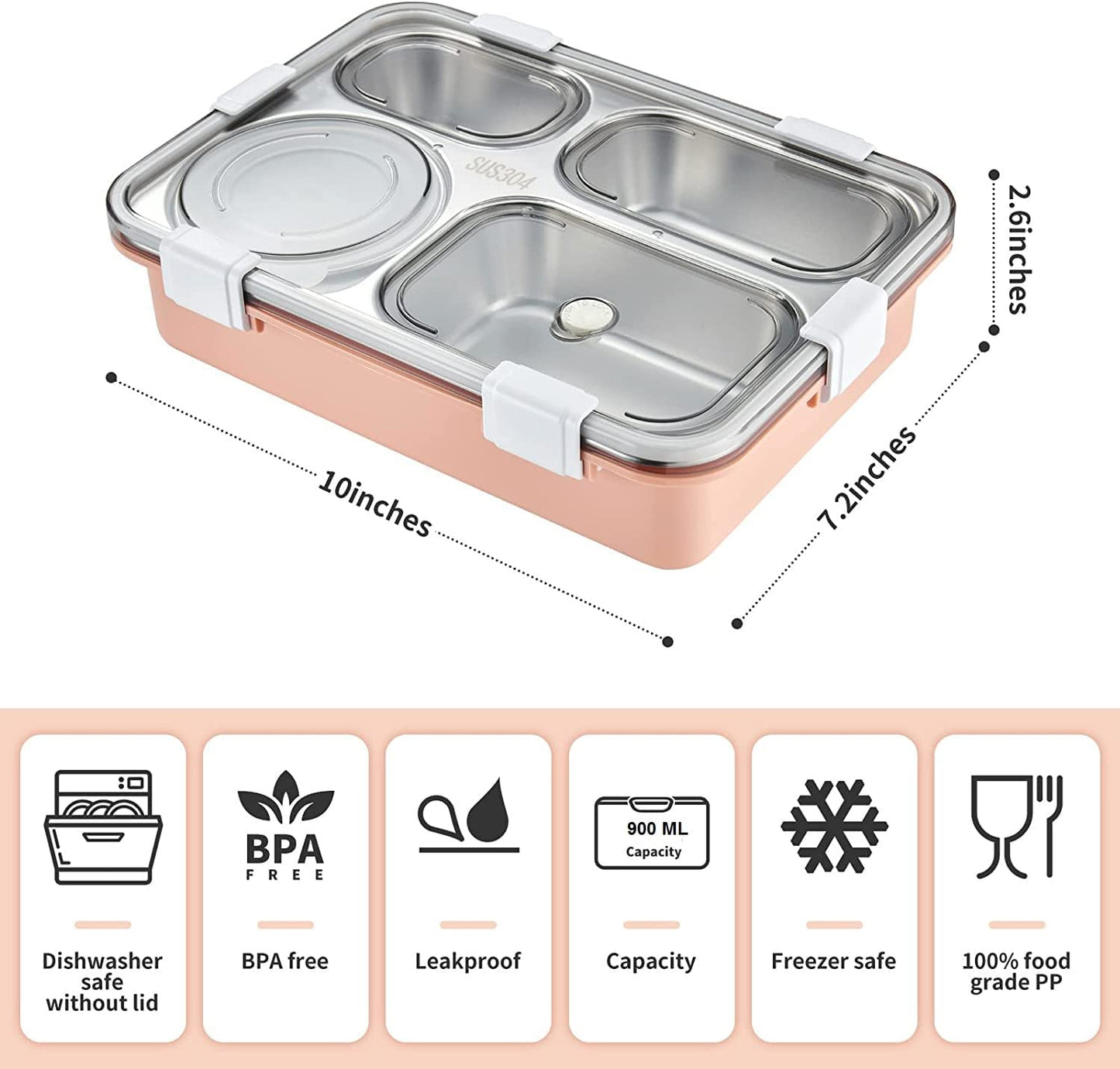 Stainless Steel 4 Compartment Leak Proof Lunch Box