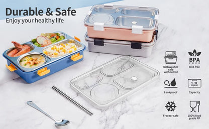 Stainless Steel 4 Compartment Leak Proof Lunch Box