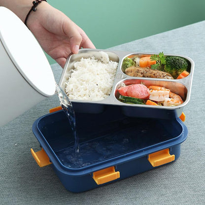 3 COMPARTMENT TRANSPARENT STAINLESS STEEL LUNCH BOX