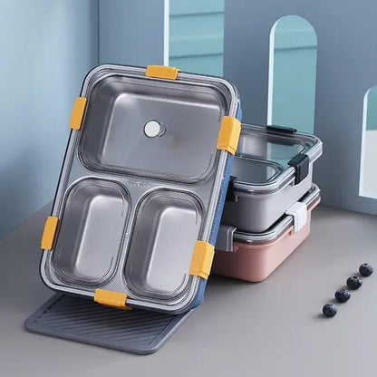 3 COMPARTMENT TRANSPARENT STAINLESS STEEL LUNCH BOX