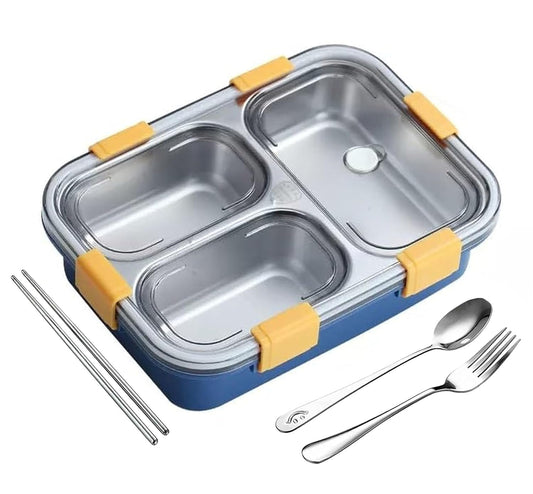 3 COMPARTMENT TRANSPARENT STAINLESS STEEL LUNCH BOX